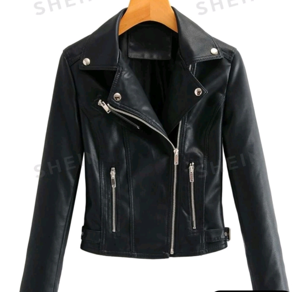 SHEIN LUNE Zip Up PU Leather Moto Jacket